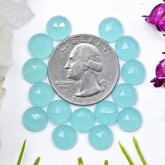 27.35cts Aqua Chalcedony Rose Cut 8mm Round Shape AA Grade Gemstone Parcel - Total 15 Pcs