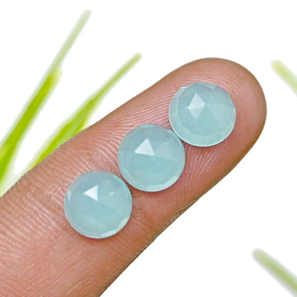 27,55 ct Aquamarin-Chalcedon, Rosenschliff, 8 mm, runde Form, AA-Qualität, Edelsteinpaket – insgesamt 15 Stück