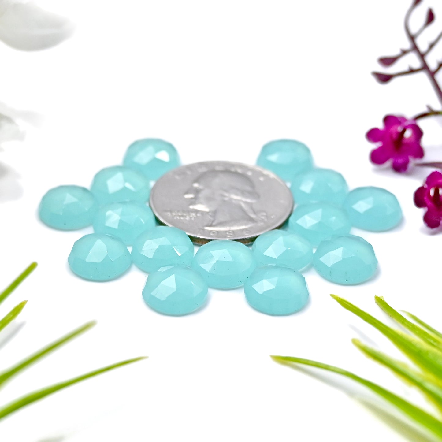 43.4cts Aqua Chalcedony Rose Cut 10mm Round Shape AA Grade Gemstone Parcel - Total 15 Pcs