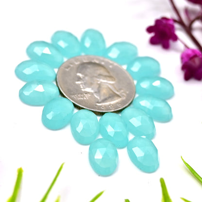 41.65cts Aqua Chalcedony Rose Cut 8X12mm Oval Shape AA Grade Gemstone Parcel - Total 15 Pcs