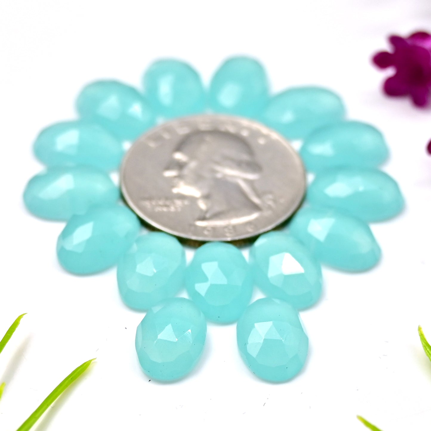 41.65cts Aqua Chalcedony Rose Cut 8X12mm Oval Shape AA Grade Gemstone Parcel - Total 15 Pcs