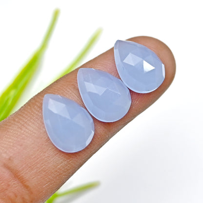 52,2 Karat blauer Chalcedon im Rosenschliff, 9 x 13 mm, Tropfenform, Edelsteinklasse AA, Paket – insgesamt 15 Stück