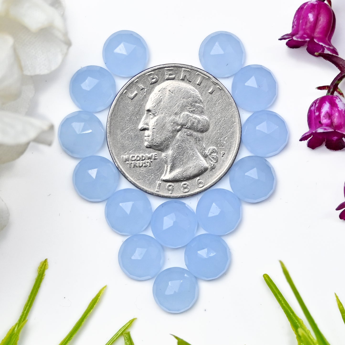 30.25cts Blue Chalcedony Rose Cut 8mm Round Shape AA Grade Gemstone Parcel - Total 15 Pcs