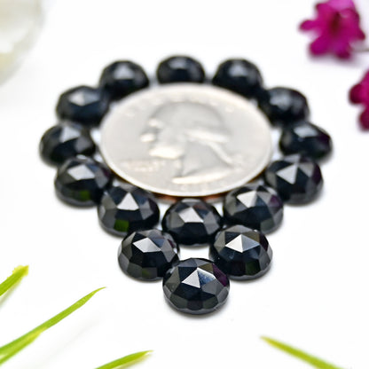 29.8cts Black Onyx Rosecut Cabochon 8mm Round Shape AA Grade Gemstone Parcel -Total 15 Pcs