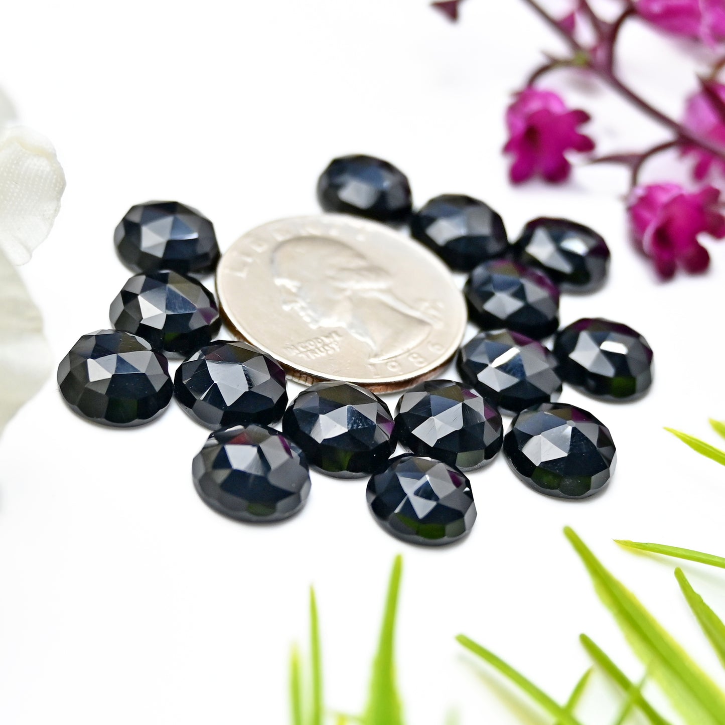 49cts Black Onyx Rosecut Cabochon 10mm Round Shape AA Grade Gemstone Parcel -Total 15 Pcs