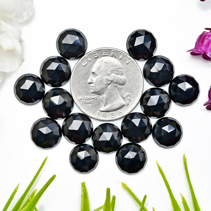 49 Karat schwarzer Onyx, Rosenschliff-Cabochon, 10 mm, runde Form, Edelsteinpaket der Güteklasse AA, insgesamt 15 Stück