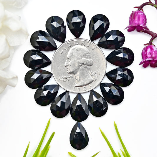 46.25cts Black Onyx Rosecut Cabochon 8x12mm Tear Drop Shape AA Grade Gemstone Parcel -Total 15 Pcs