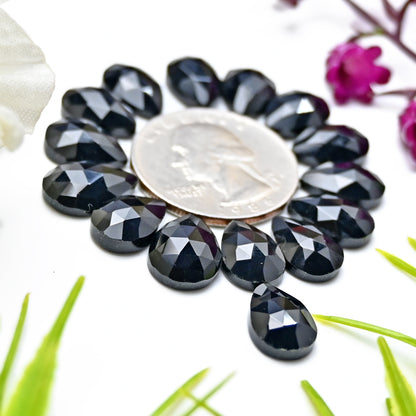 46.95cts Black Onyx Rosecut Cabochon 8x12mm Tear Drop Shape AA Grade Gemstone Parcel -Total 15 Pcs