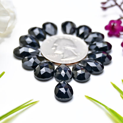 46.95cts Black Onyx Rosecut Cabochon 8x12mm Tear Drop Shape AA Grade Gemstone Parcel -Total 15 Pcs