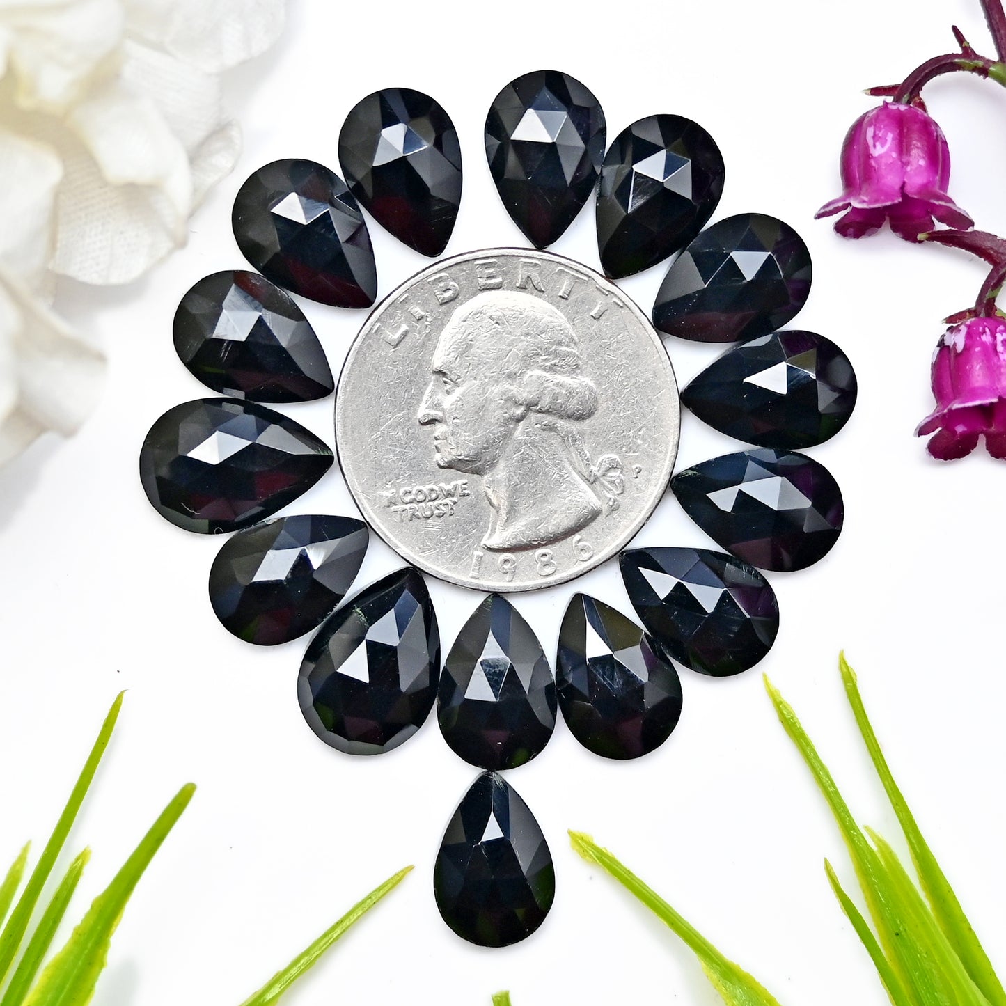 46.95cts Black Onyx Rosecut Cabochon 8x12mm Tear Drop Shape AA Grade Gemstone Parcel -Total 15 Pcs