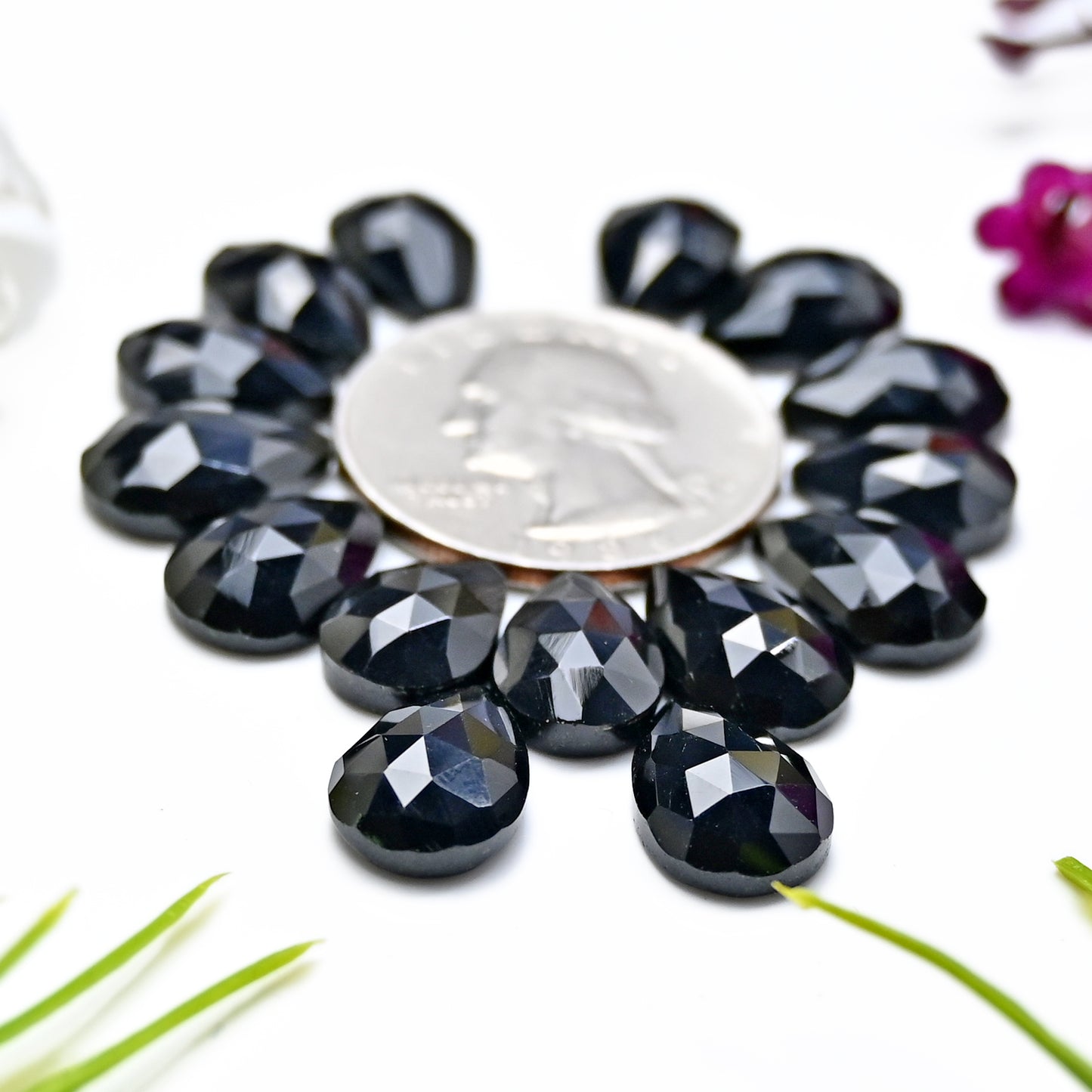 51.45cts Black Onyx Rosecut Cabochon 9x13mm Tear Drop Shape AA Grade Gemstone Parcel -Total 15 Pc