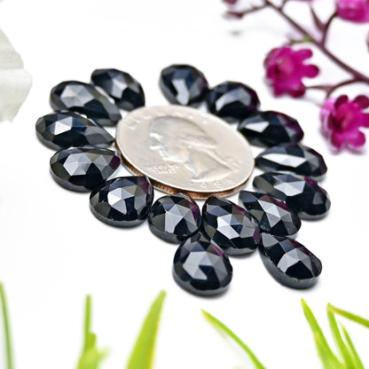 51.5cts Black Onyx Rosecut Cabochon 9x13mm Tear Drop Shape AA Grade Gemstone Parcel -Total 15 Pc