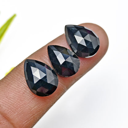 51,5 Karat schwarzer Onyx, Rosenschliff-Cabochon, 9 x 13 mm, Tropfenform, Edelstein der Güteklasse AA, Paket – insgesamt 15 Stück