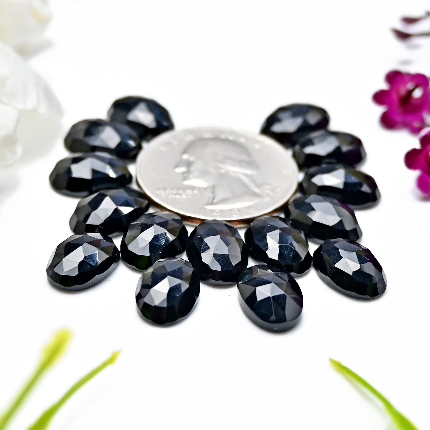 47.9cts Black Onyx Rosecut Cabochon 8x12mm Oval Shape AA Grade Gemstone Parcel -Total 15 Pc