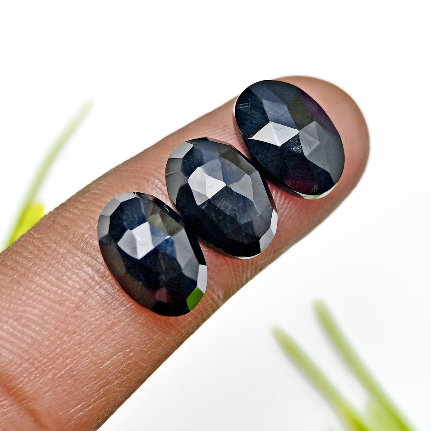 47.9cts Black Onyx Rosecut Cabochon 8x12mm Oval Shape AA Grade Gemstone Parcel -Total 15 Pc