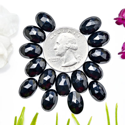 47.9cts Black Onyx Rosecut Cabochon 8x12mm Oval Shape AA Grade Gemstone Parcel -Total 15 Pc