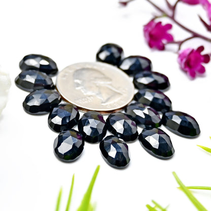 47.35cts Black Onyx Rosecut Cabochon 8x12mm Oval Shape AA Grade Gemstone Parcel -Total 15 Pc