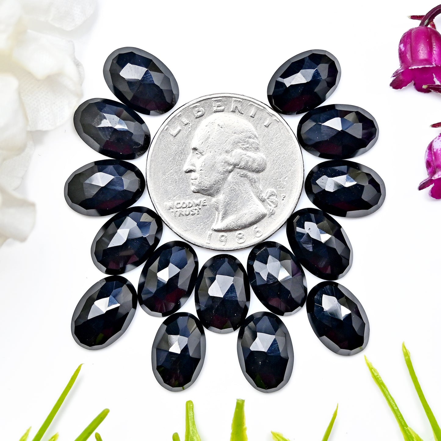 47.35cts Black Onyx Rosecut Cabochon 8x12mm Oval Shape AA Grade Gemstone Parcel -Total 15 Pc