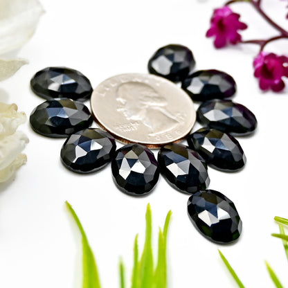 46.85cts Black Onyx Rosecut Cabochon 10x14mm Oval Shape AA Grade Gemstone Parcel - Total 10 Pcs