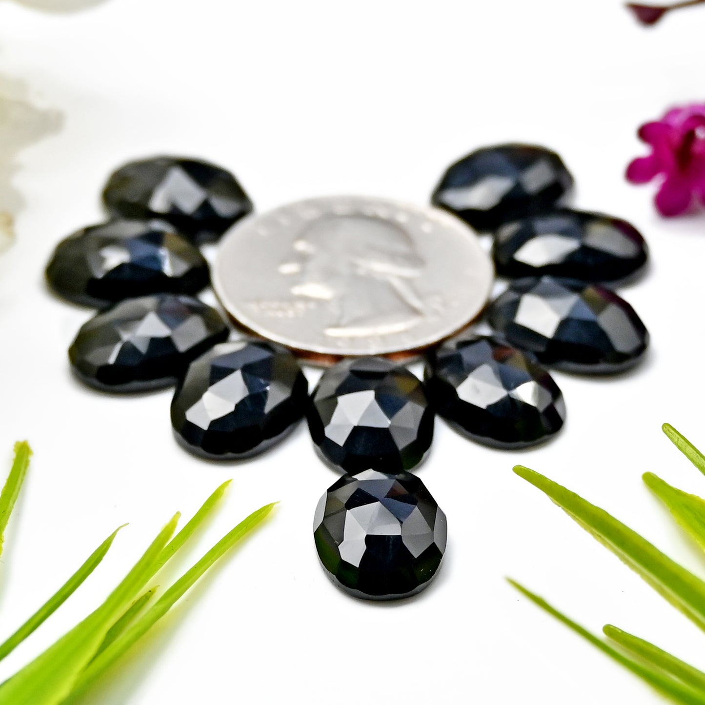 46.85cts Black Onyx Rosecut Cabochon 10x14mm Oval Shape AA Grade Gemstone Parcel - Total 10 Pcs