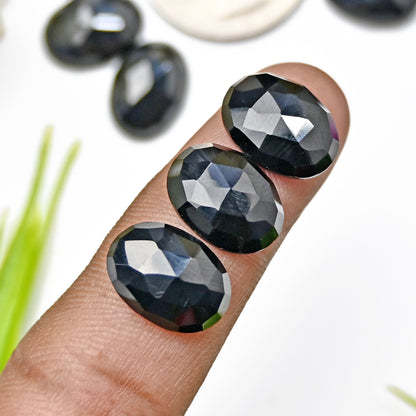 46.85cts Black Onyx Rosecut Cabochon 10x14mm Oval Shape AA Grade Gemstone Parcel - Total 10 Pcs