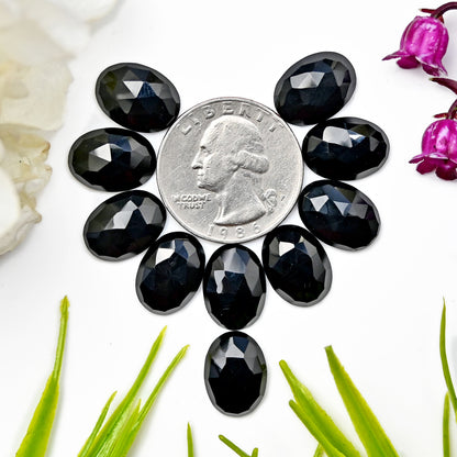 46.85cts Black Onyx Rosecut Cabochon 10x14mm Oval Shape AA Grade Gemstone Parcel - Total 10 Pcs