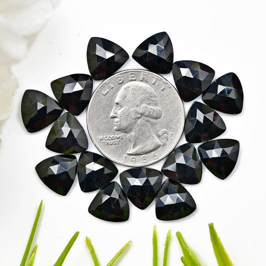 43.35cts Black Onyx Rosecut Cabochon 10x10mm Trillian Shape AA Grade Gemstone Parcel -Total 15 Pc