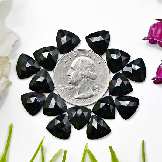 43.4cts Black Onyx Rosecut Cabochon 10x10mm Triangle Shape AA Grade Gemstone Parcel -Total 15 P