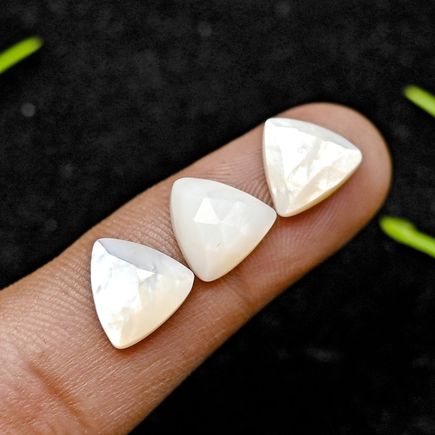 42.45cts Mother of Pearl Rose Cut Cabochons 10x10mm Calibrated Trillion Shape AA Grade Gemstone Parcel -Total 15 Pcs