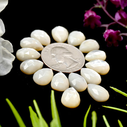 55.05cts Mother of Pearl Rose Cut Cabochons 9x13mm Calibrated Tear Drop Shape AA Grade Gemstone Parcel -Total 15 Pcs