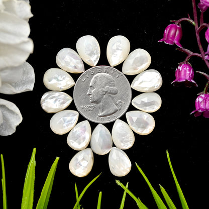 55.05cts Mother of Pearl Rose Cut Cabochons 9x13mm Calibrated Tear Drop Shape AA Grade Gemstone Parcel -Total 15 Pcs