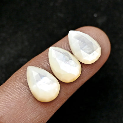 45cts Mother of Pearl Rose Cut Cabochons 8x12mm Calibrated Tear Drop Shape AA Grade Gemstone Parcel -Total 15 Pcs