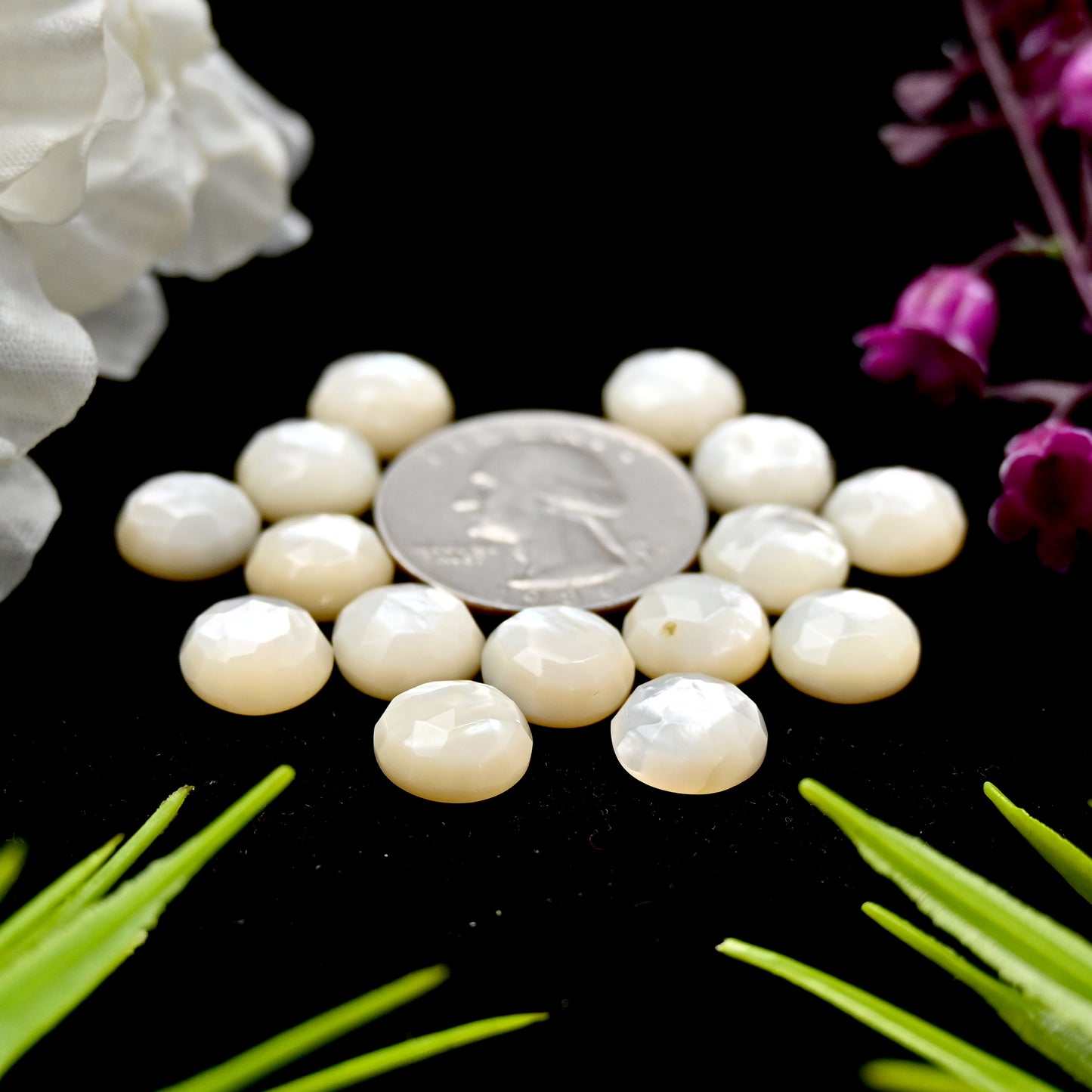 53.3cts Mother of Pearl Rose Cut Cabochons 10mm Calibrated Round Shape AA Grade Gemstone Parcel -Total 15 Pcs