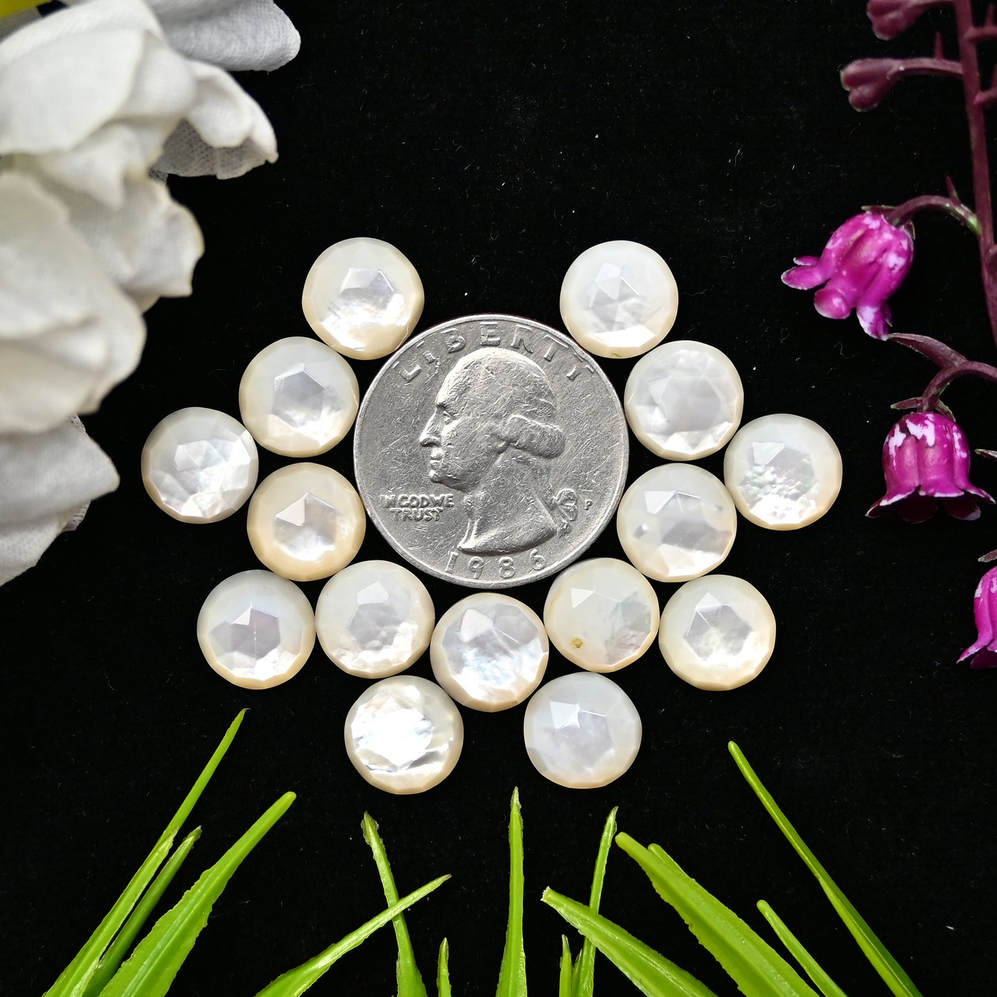 53.3cts Mother of Pearl Rose Cut Cabochons 10mm Calibrated Round Shape AA Grade Gemstone Parcel -Total 15 Pcs