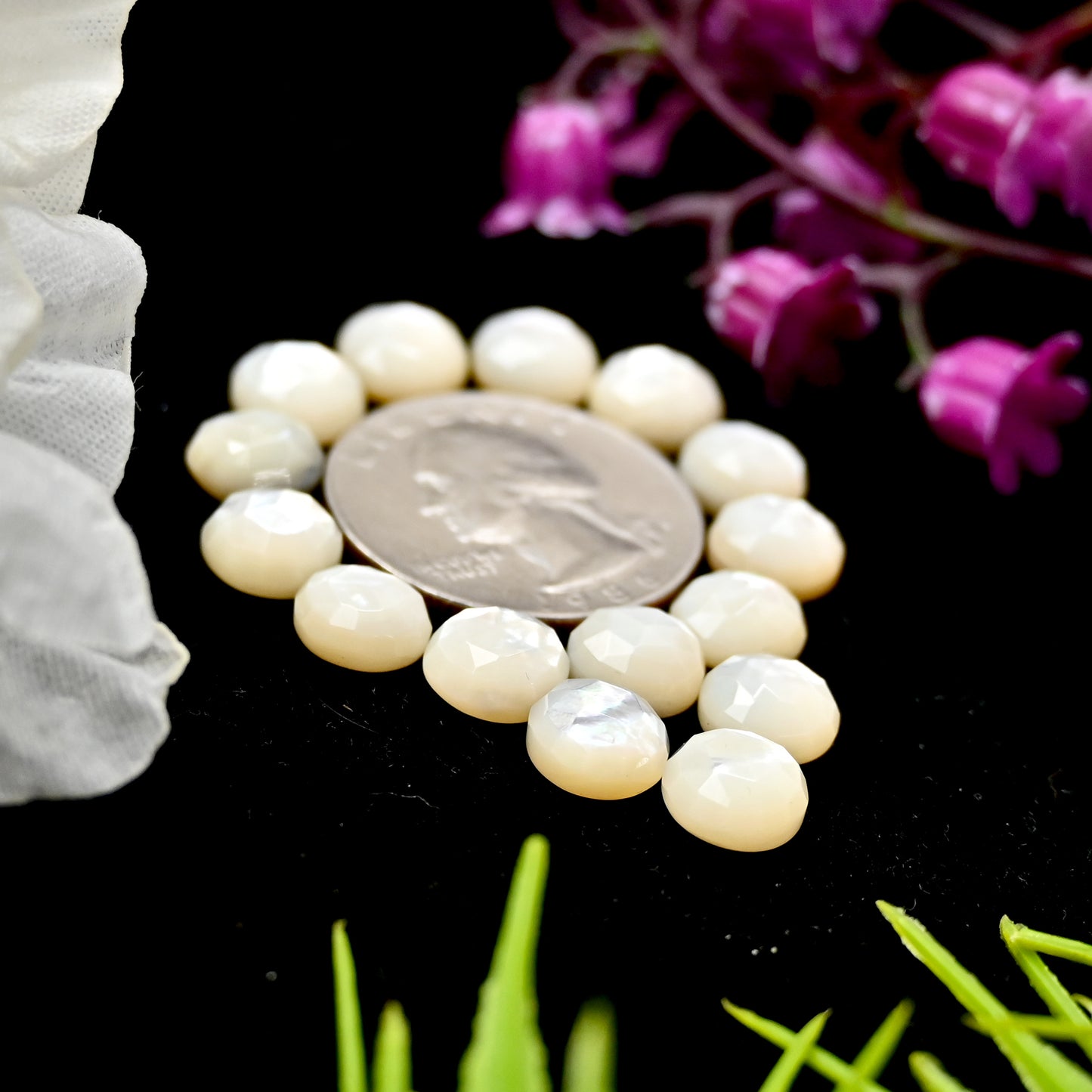 32.9cts Mother of Pearl Rose Cut Cabochons 8mm Calibrated Round Shape AA Grade Gemstone Parcel -Total 15 Pcs