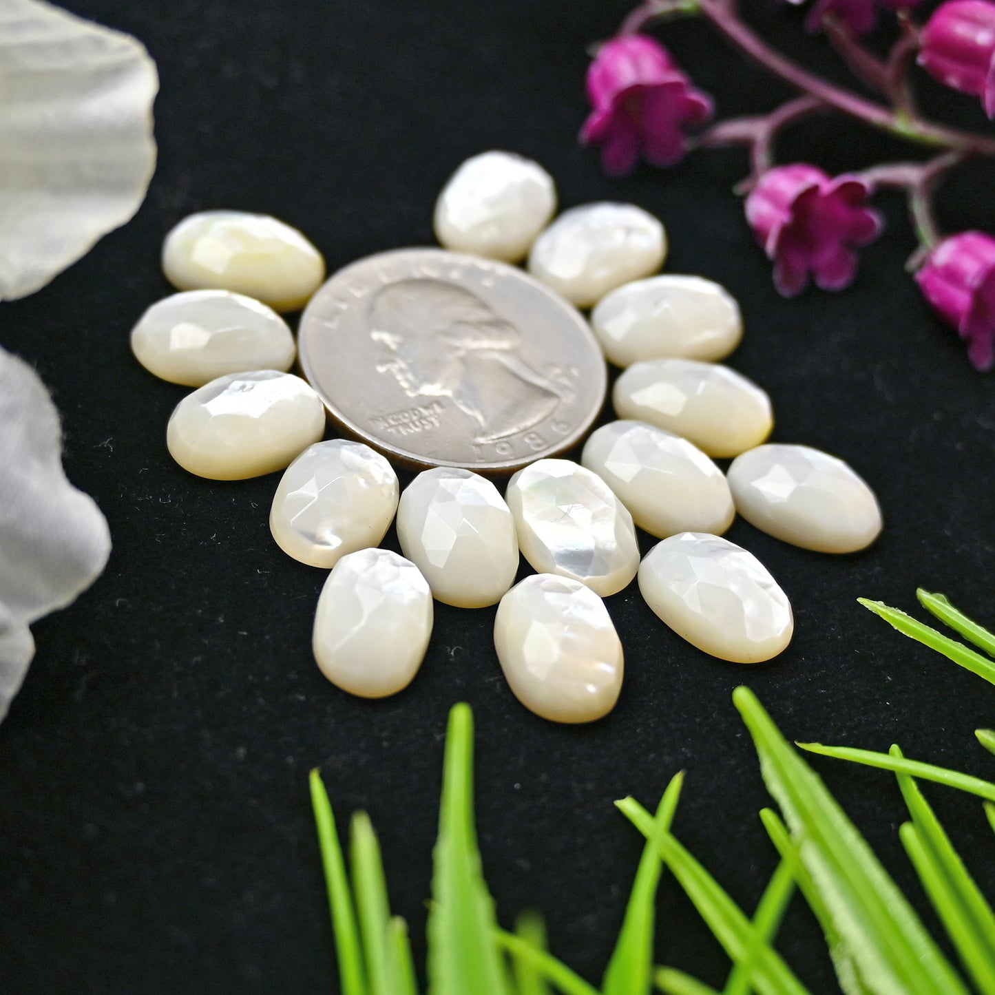 52.45cts Mother of Pearl Rose Cut Cabochons 8x12mm Calibrated Oval Shape AA Grade Gemstone Parcel -Total 15 Pcs