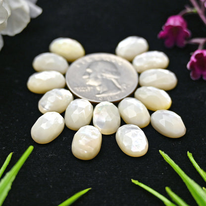 52.45cts Mother of Pearl Rose Cut Cabochons 8x12mm Calibrated Oval Shape AA Grade Gemstone Parcel -Total 15 Pcs