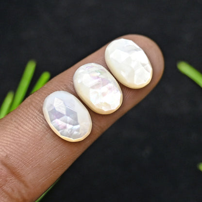 52.45cts Mother of Pearl Rose Cut Cabochons 8x12mm Calibrated Oval Shape AA Grade Gemstone Parcel -Total 15 Pcs