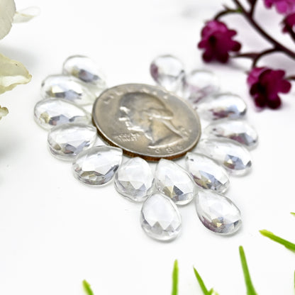 53.7cts Crystal Quartz Calibrated  Rose Cut Cabochon 9x13mm Tear Drop Shape AA Grade Gemstone Parcel -Total 15 Pcs