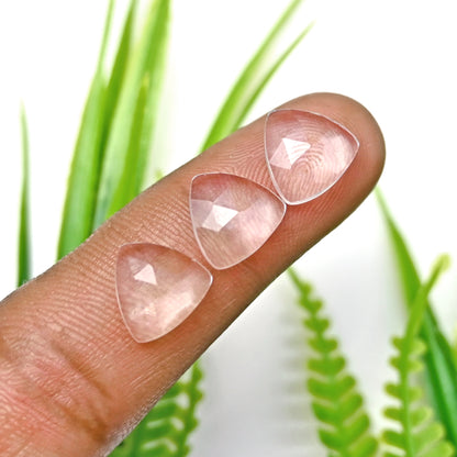 44.60cts Crystal Quartz Faceted Rose Cut Cabochon 10x10mm Trillian Shape AA Grade Gemstone Parcel -Total 15 Pcs