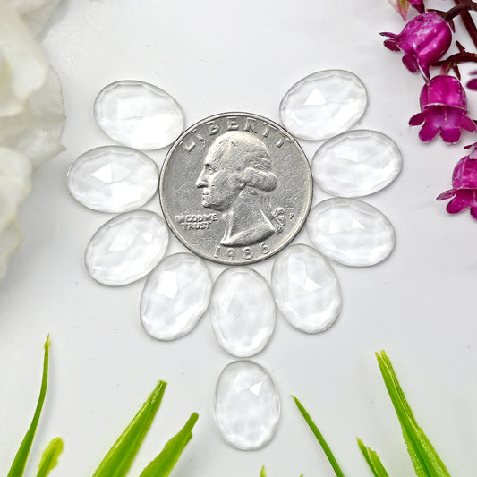 46.55cts Crystal Quartz Calibrated  Rose Cut Cabochon 10x14mm Oval  Shape AA Grade Gemstone Parcel -Total 10 Pcs