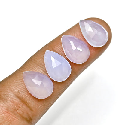 43,85 ct natürlicher blauer Chalcedon, kalibrierter Cabochon im Rosenschliff, 8 x 12 mm, Birnenform, Edelstein der Güteklasse AA, Paket – insgesamt 15 Stück