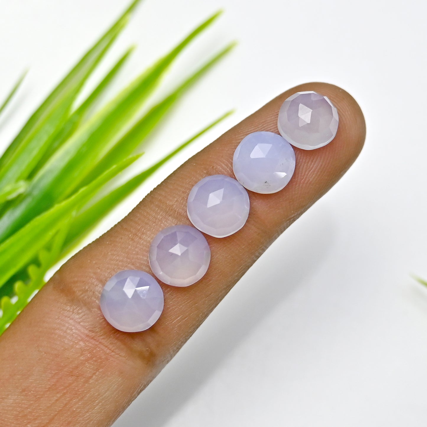 Calibrated Natural Blue Chalcedony Faceted Rose Cut Cabochon 8mm