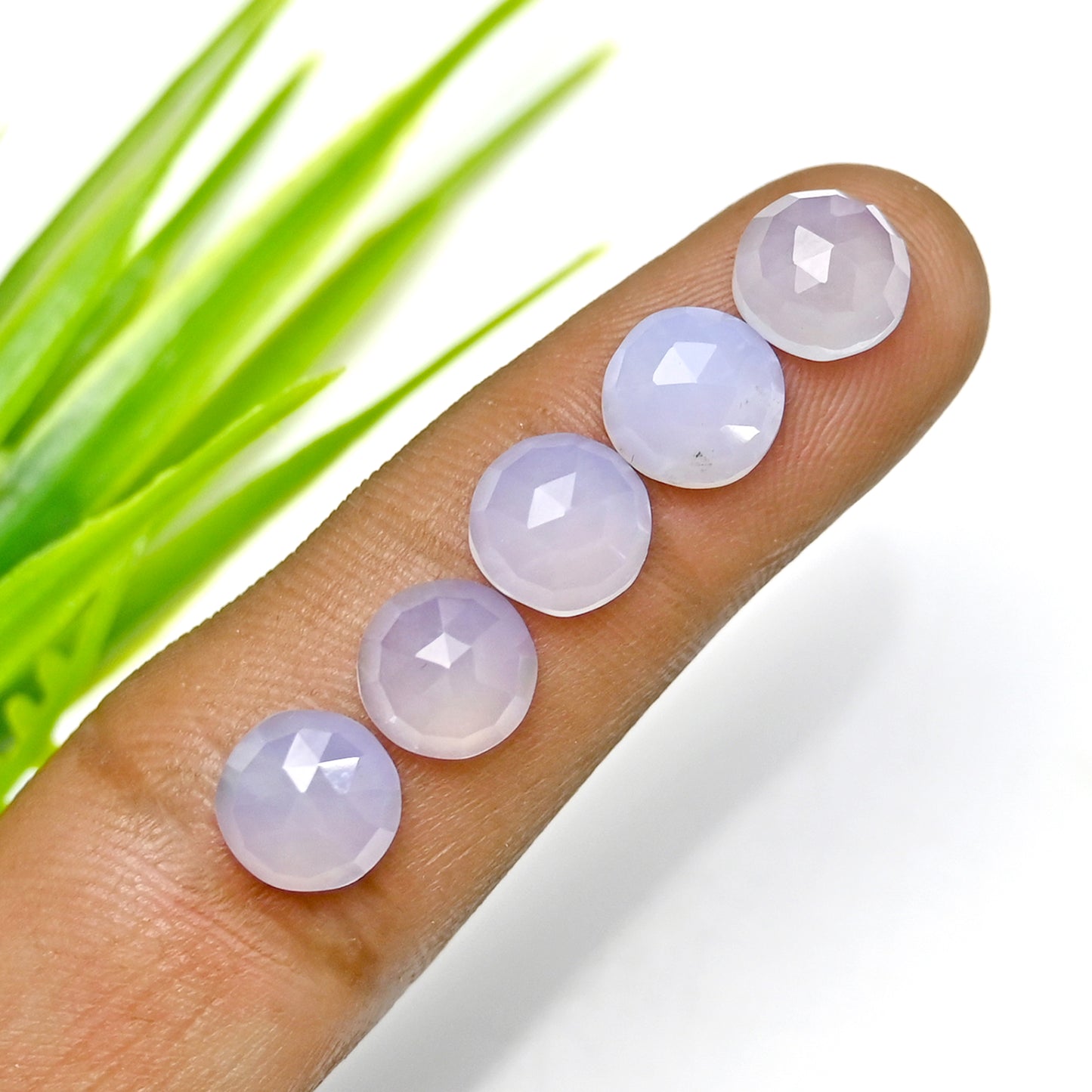 30,6 ct natürlicher blauer Chalcedon, 8 mm, kalibrierter Cabochon im Rosenschliff, runde Form, Edelsteinpaket der Güteklasse AA, insgesamt 15 Stück