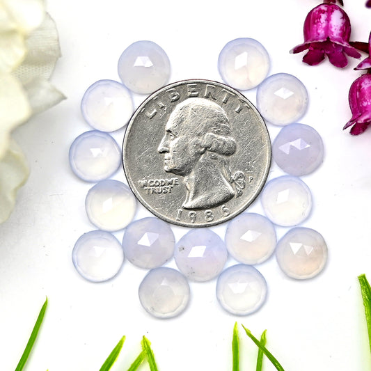 30.6cts Natural Blue Chalcedony 8mm Calibrated Rose Cut Cabochon Round Shape AA Grade Gemstone Parcel -Total 15 Pcs