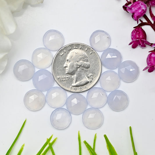 Calibrated Natural Blue Chalcedony Faceted Rose Cut Cabochon 10mm