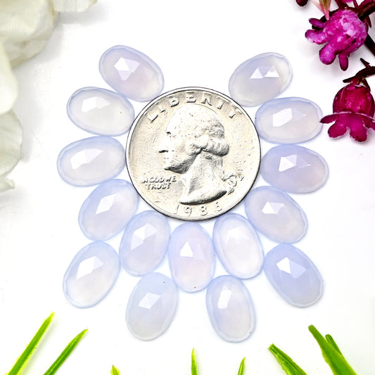 50.1cts Natural Blue Chalcedony 8x12mm Calibrated Rose Cut Cabochon Oval Shape AA Grade Gemstone Parcel -Total 15 Pcs