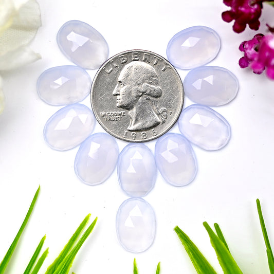 46.1cts Natural Blue Chalcedony 10x14mm Calibrated Rose Cut Cabochon Oval Shape AA Grade Gemstone Parcel -Total 10 Pcs