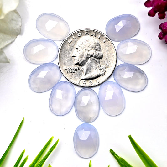 45.9cts Natural Blue Chalcedony 10x14mm Calibrated Rose Cut Cabochon Oval Shape AA Grade Gemstone Parcel -Total 10 Pcs