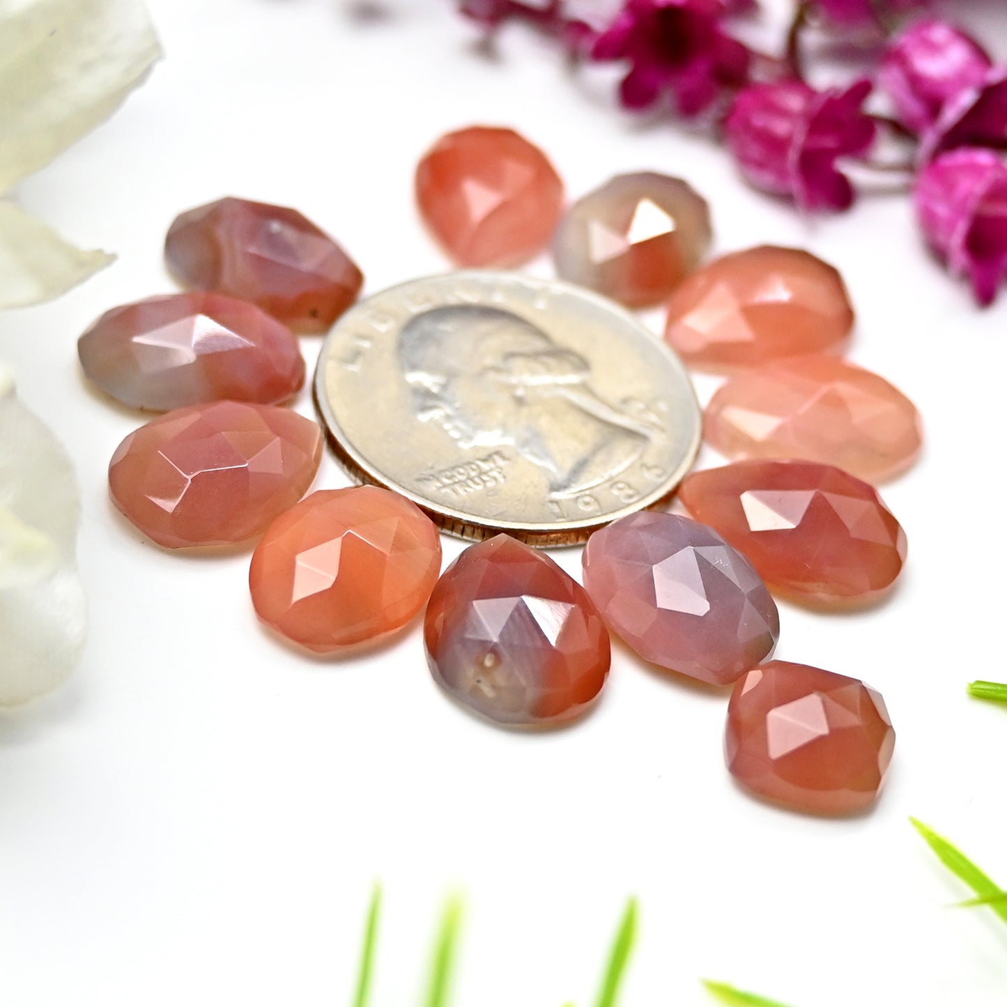 Calibrated Natural Botswana Agate Faceted Rose Cut Cabochon 11x14mm - 10x13mm
